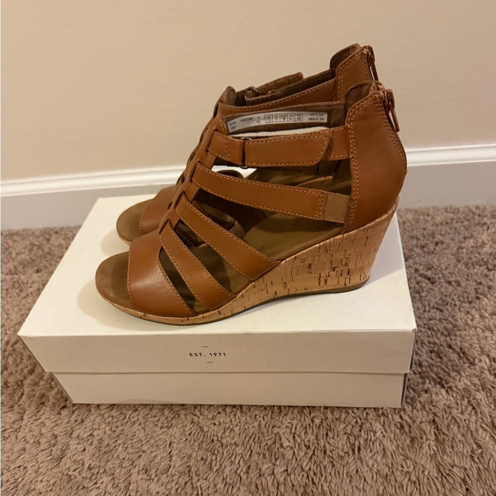 Rockport Tan Briah Gladiator Wedge Sandals, Size 7.5M - Picture 2 of 7